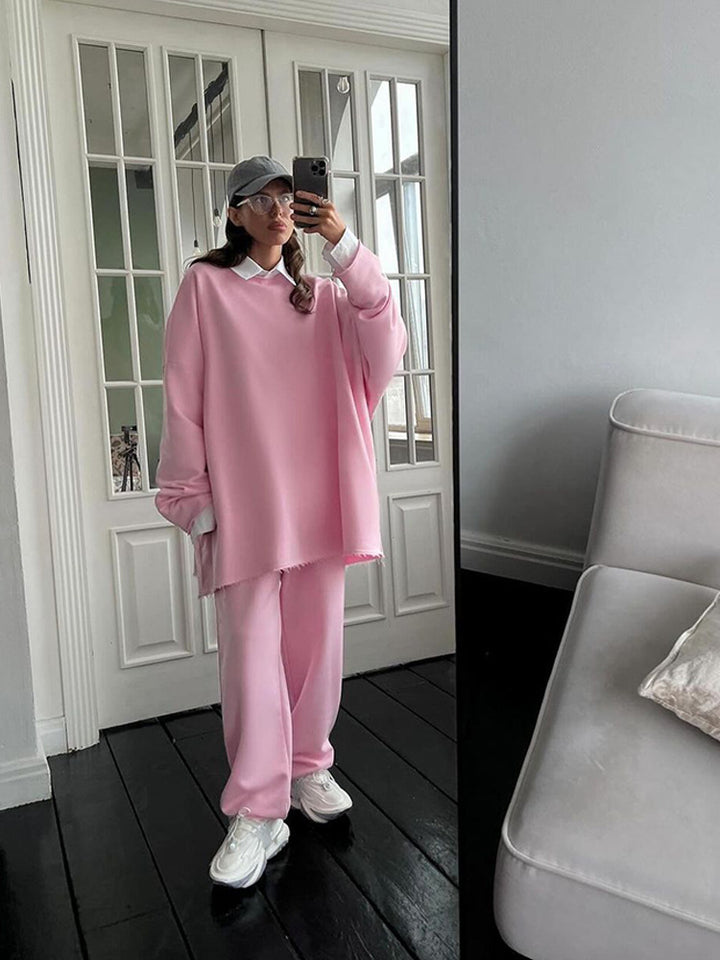 Dame avslappet hettegenser og joggebukse sett med trendy oversized snitt