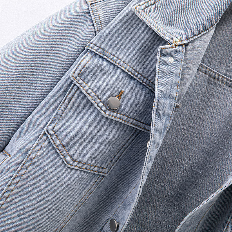 Dame fritids denimjakke i moderne oversized skjæring med brystlommer Skjora