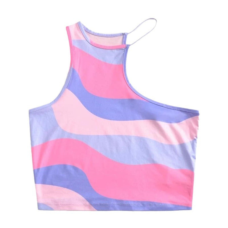 Dame cropped Sporttopp med feminint bølgedesign Skjora