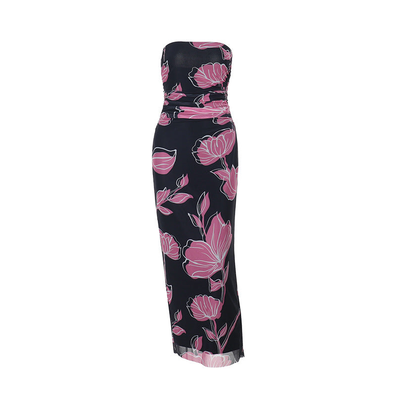 Damer elegant off-shoulder maxikjole med blomsterdesign Skjora