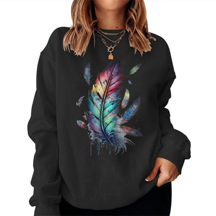 Dame sweatshirt med fargerik fjærdesign og avslappet snitt Skjora