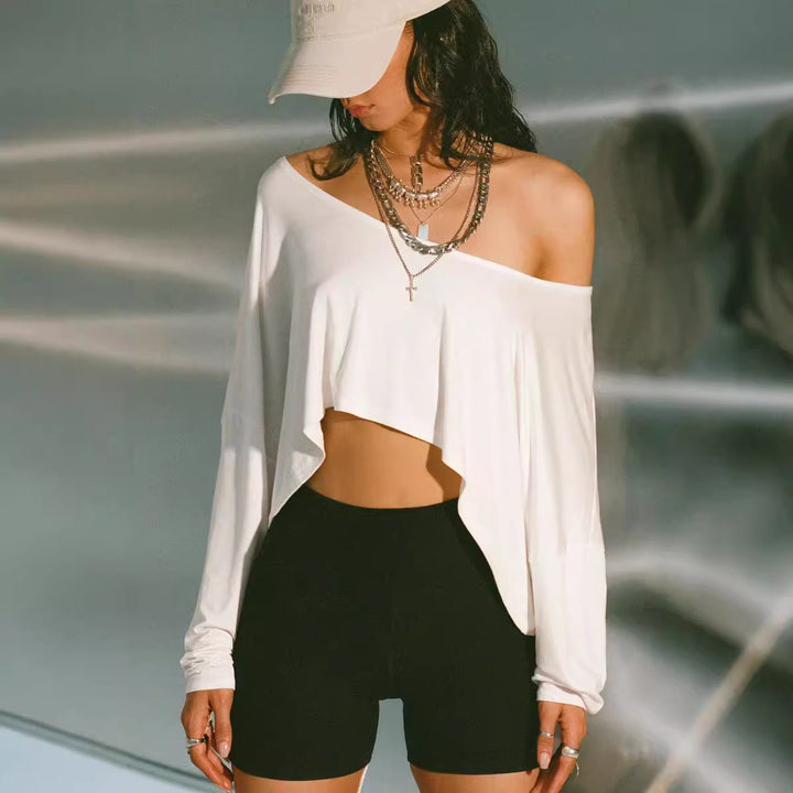 Damer casual en-sides topp med asymmetrisk snitt og løs design Skjora