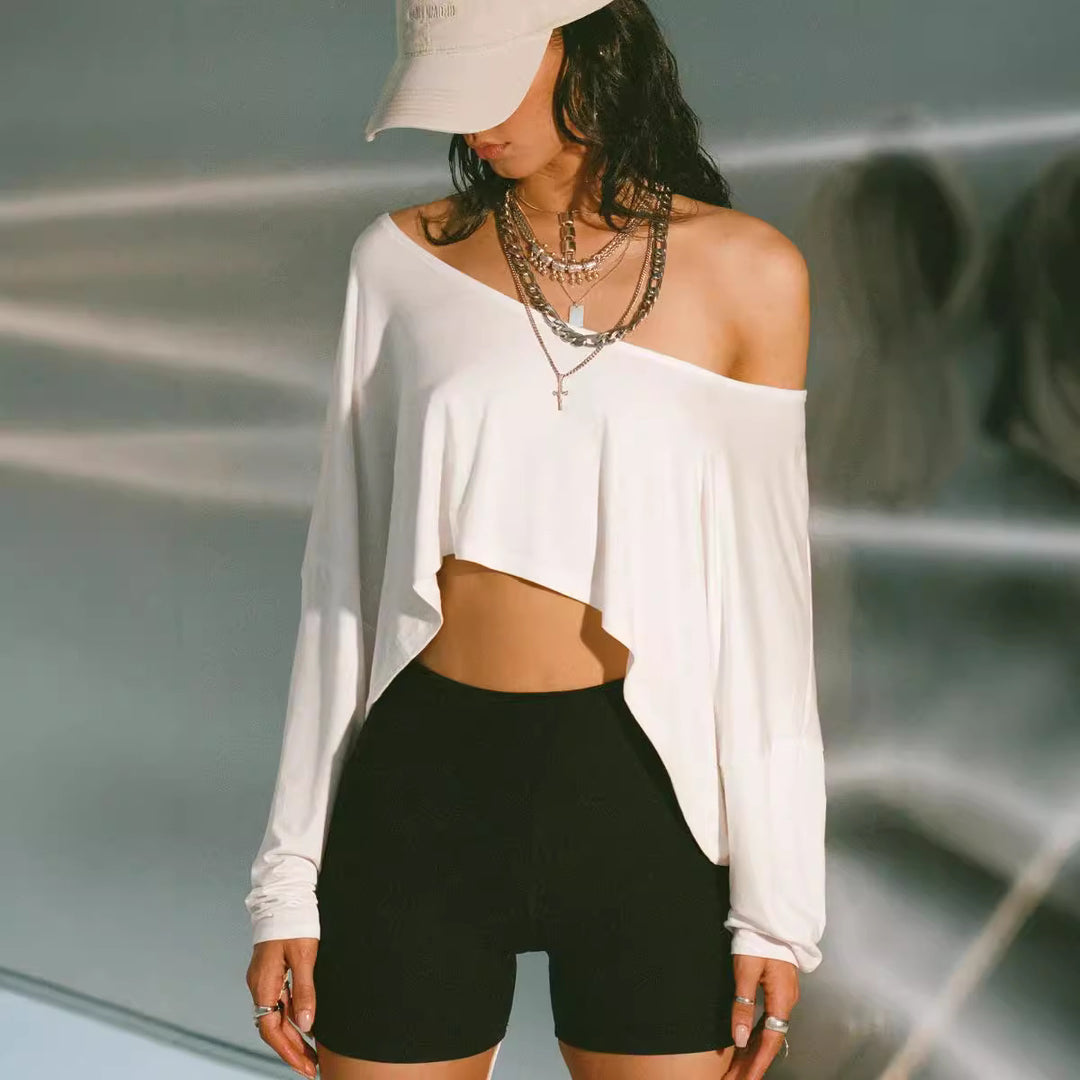 Dame asymmetrisk Crop-top med avslappet snitt og mykt stoff Skjora