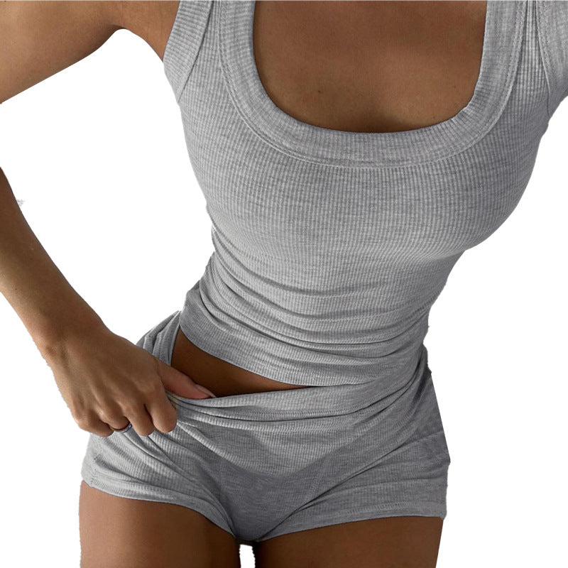 Dame Sporty Loungewear-sett med ermeless topp og shorts Skjora