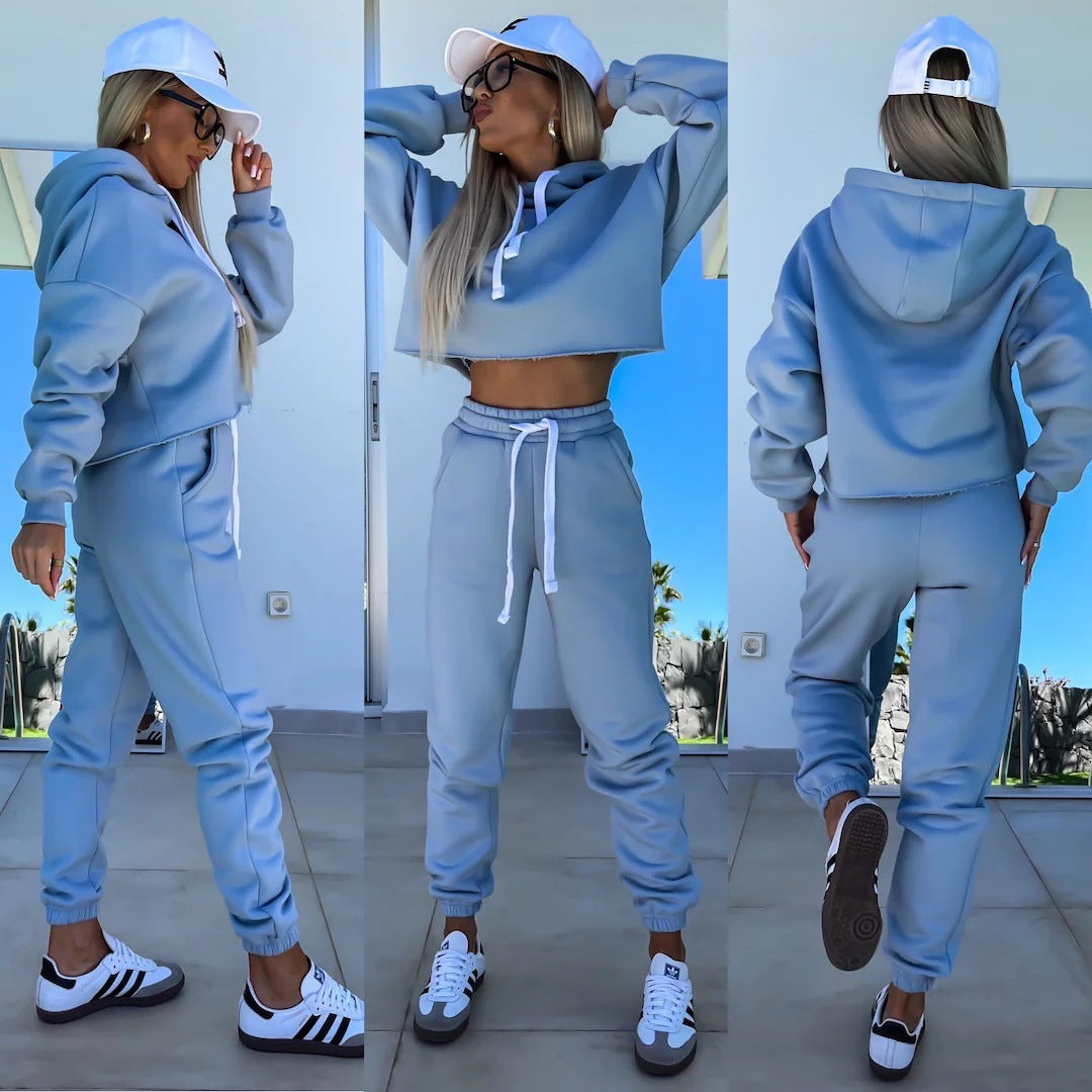 Kvinne casual cropped treningsdress med høy krage og elastisk liv Skjora
