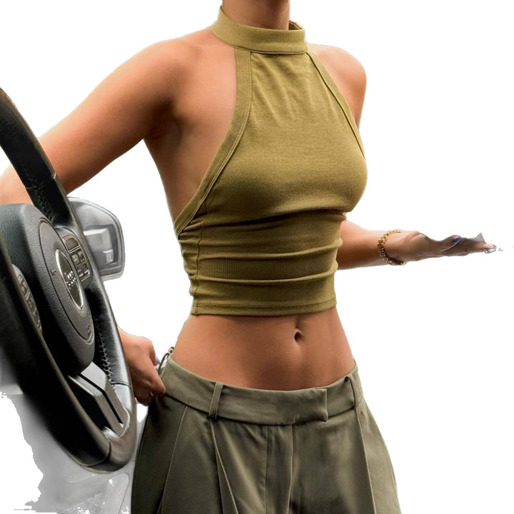 Women's High-Neck Crop Top in stretchy fabric Skjora