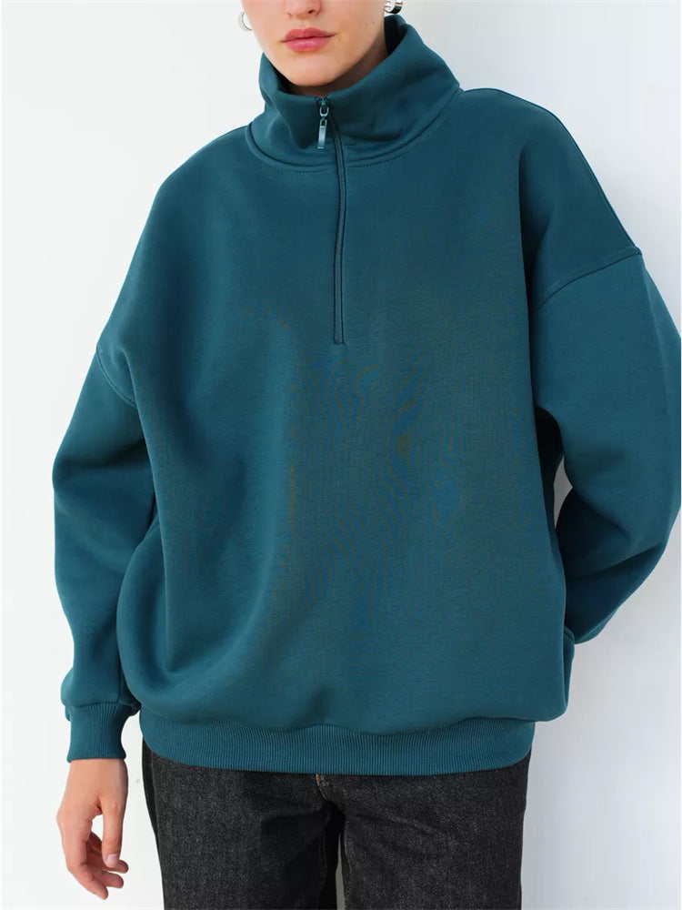 Dame Oversized Hoodie med Høy Krage og Glidelås Skjora