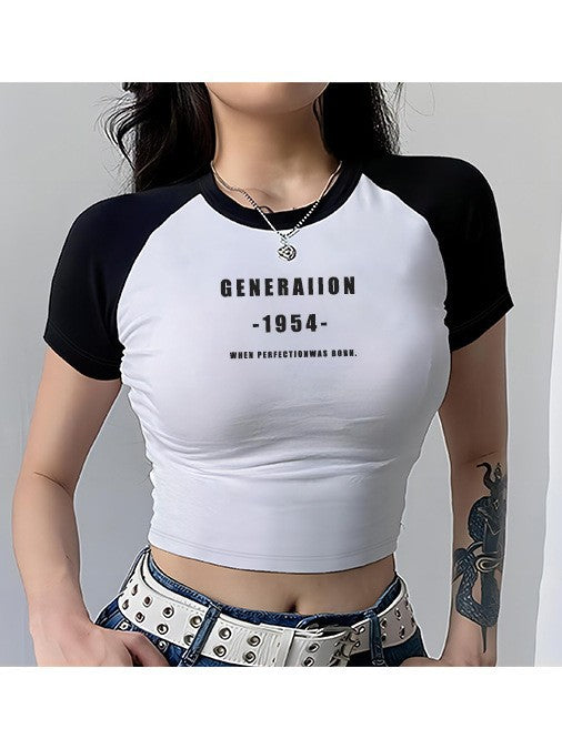 Dame crop-top med motiverende tekst og avslappet snitt Skjora