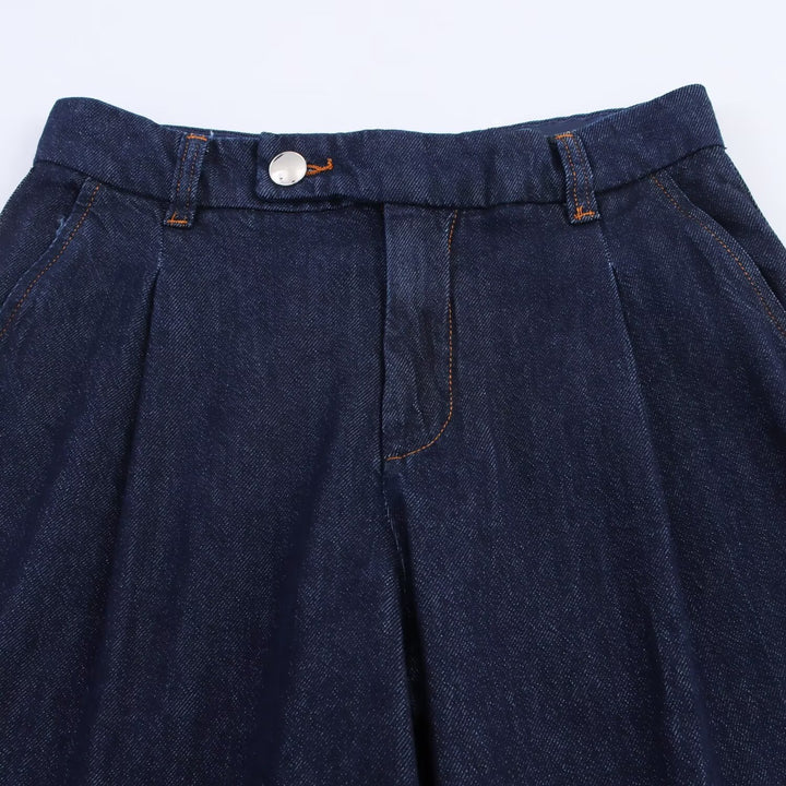Dame vide jeansbukser med elegant midjeform og sidelommer Skjora