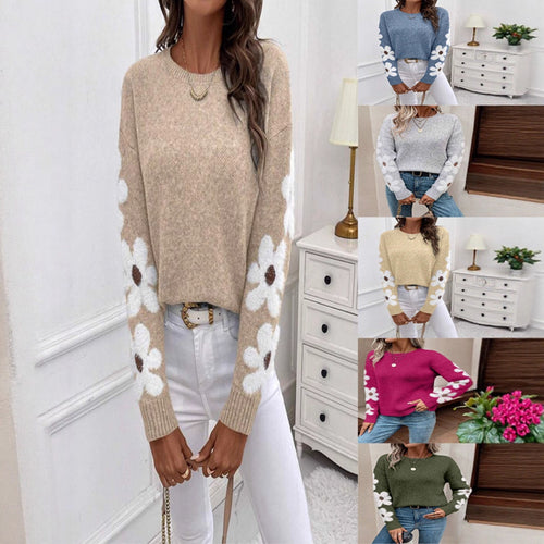 Kvinnesweater med blomstermønster og teksturert jersey Skjora