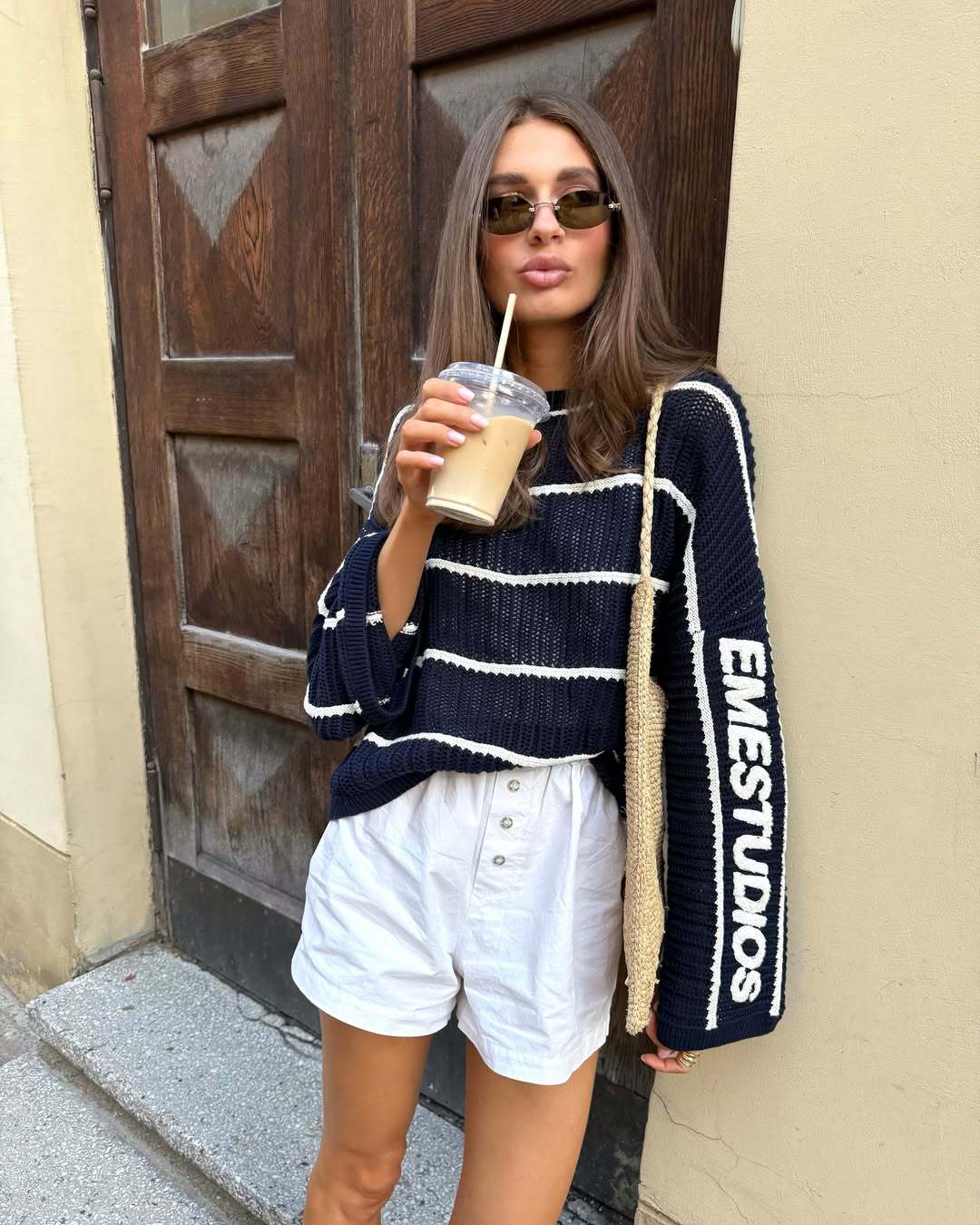 Damer oversized strikket genser med stripemønster og kreativ tekst Skjora