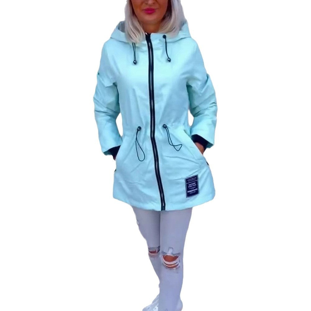 Kvinne Casual Regnjakke med Justerbar Snor Skjora