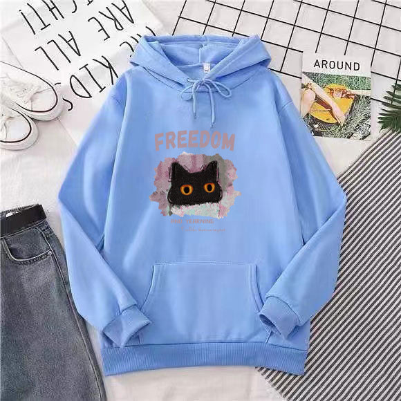 Dame hettegenser med kreativ kattedesign Skjora