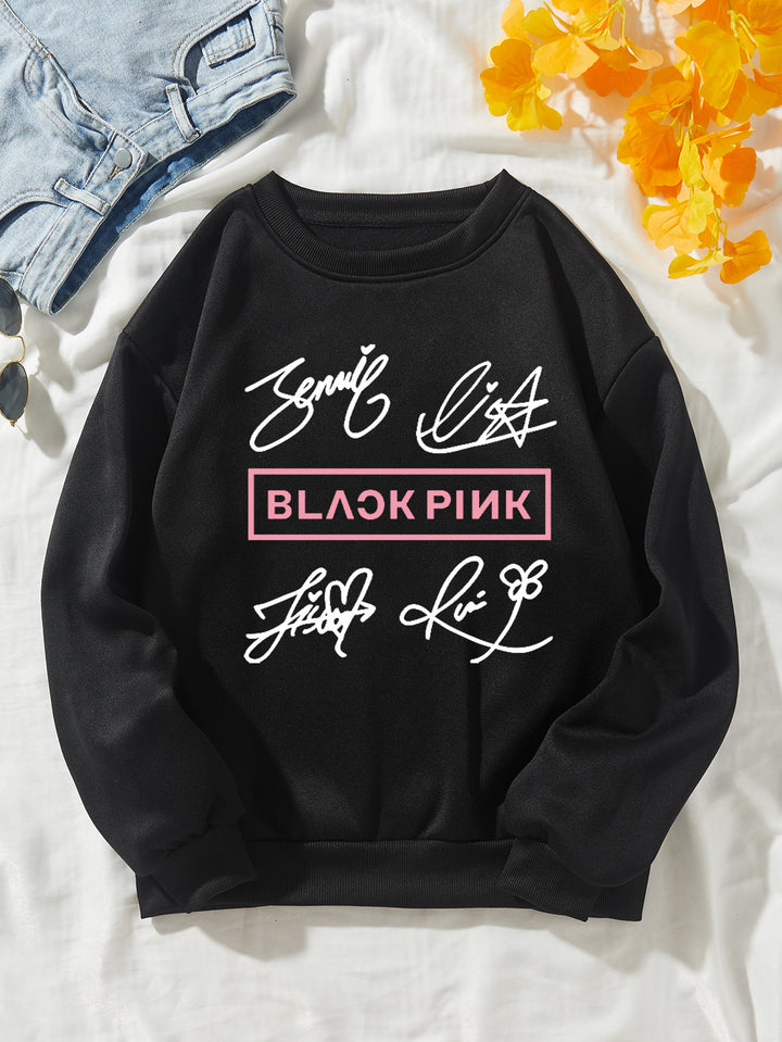 Dame uformell sweatshirt med kreativt signaturmotiv Skjora