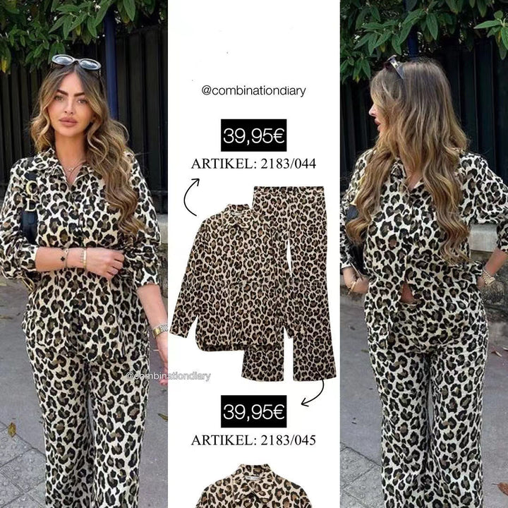 Dame vide linnbukser i trendy leopardmønster Skjora