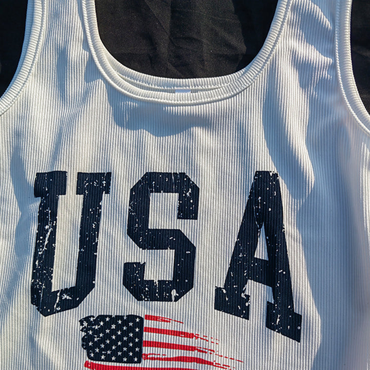 Dame ermeløs tanktop med USA-design og stripete bakstykke Skjora