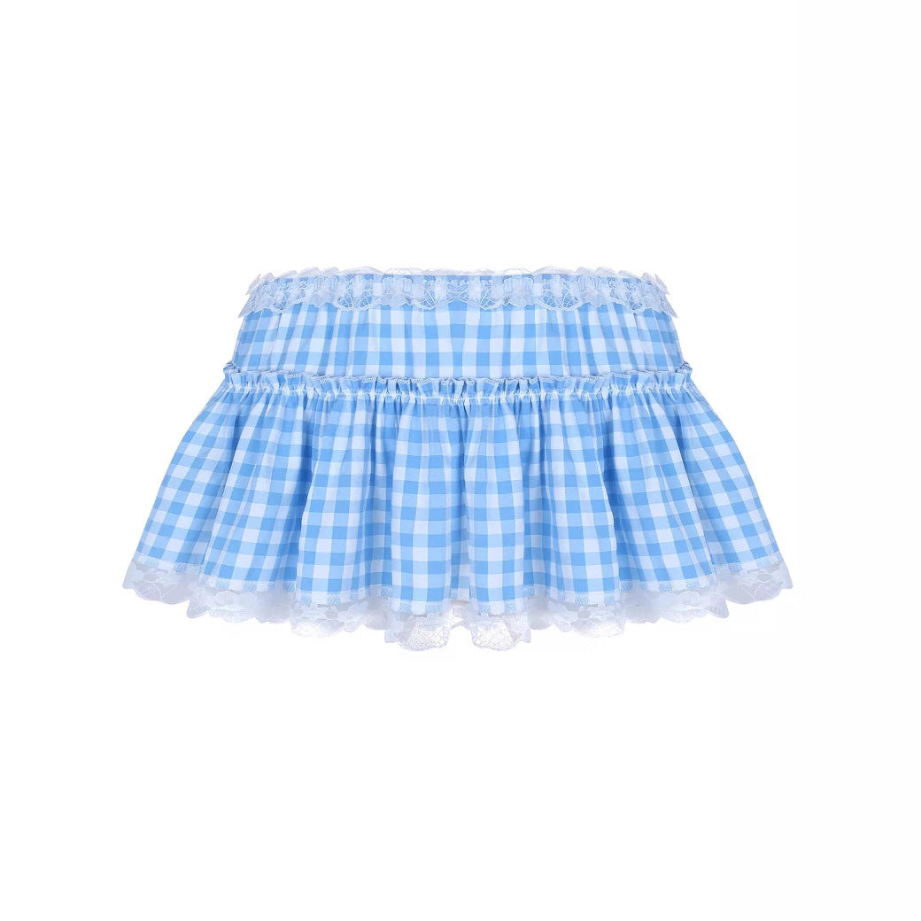 Dame volangstopp med rutete design og blondebesetning Skjora