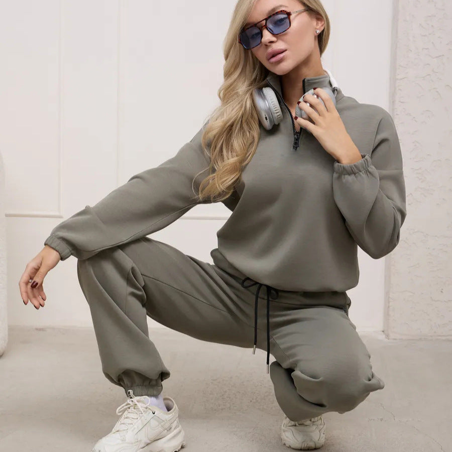 Dame's Fleece Treningsdress med Halv Glidelås og Elastiske Vringer Skjora