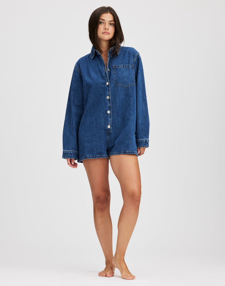 Dame Jeans-Overall med kort erme og praktiske lommer Skjora
