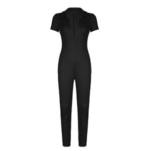 Dame Kortsarm Jumpsuit med moderne Polo-krage og tettsittende snitt Skjora