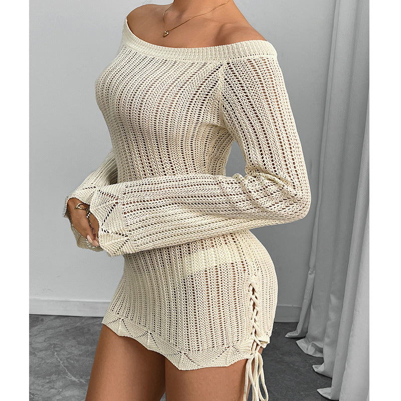 Damen Strickkleid mit offener Schulter und Schlitzdetails Skjora