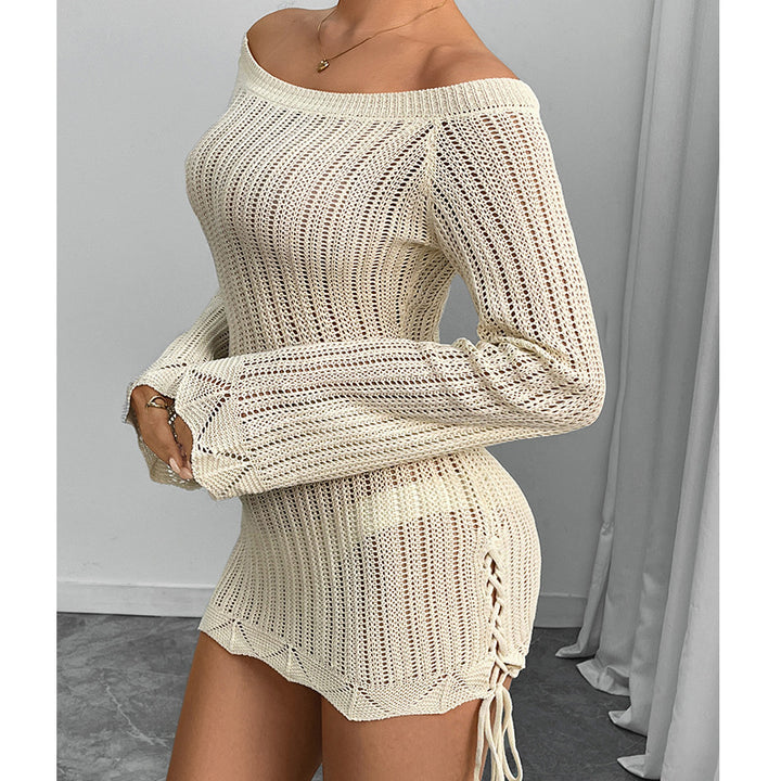 Damen Strickkleid mit offener Schulter und Schlitzdetails Skjora