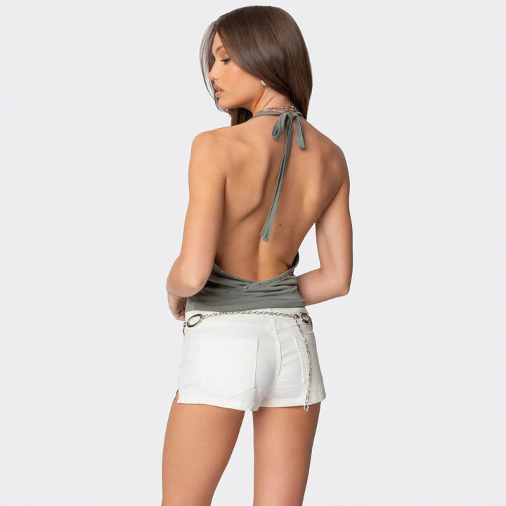 Damer Halter-top med elegant vannfallsnek og diskret glitrende detalj Skjora