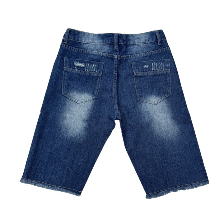 Herrer ødelagte denim-shorts med uregelmessig søm og trendy rifte detaljer Skjora