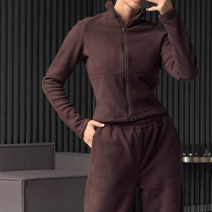Dame Fleece Lounge Wear Dress med Høy Krage og Elastisk Midje Skjora