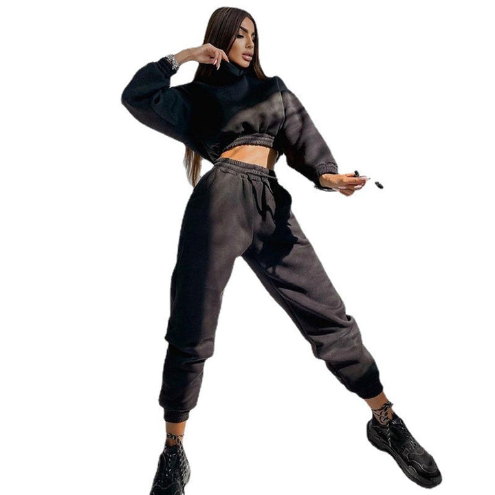 Kvinnens Casual Sweat Loungewear Set med Cropped Hoodie og Komfortable Bukser Skjora