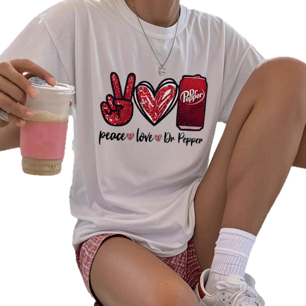 Women's T-shirt with creative Peace & Love graphic design Skjora