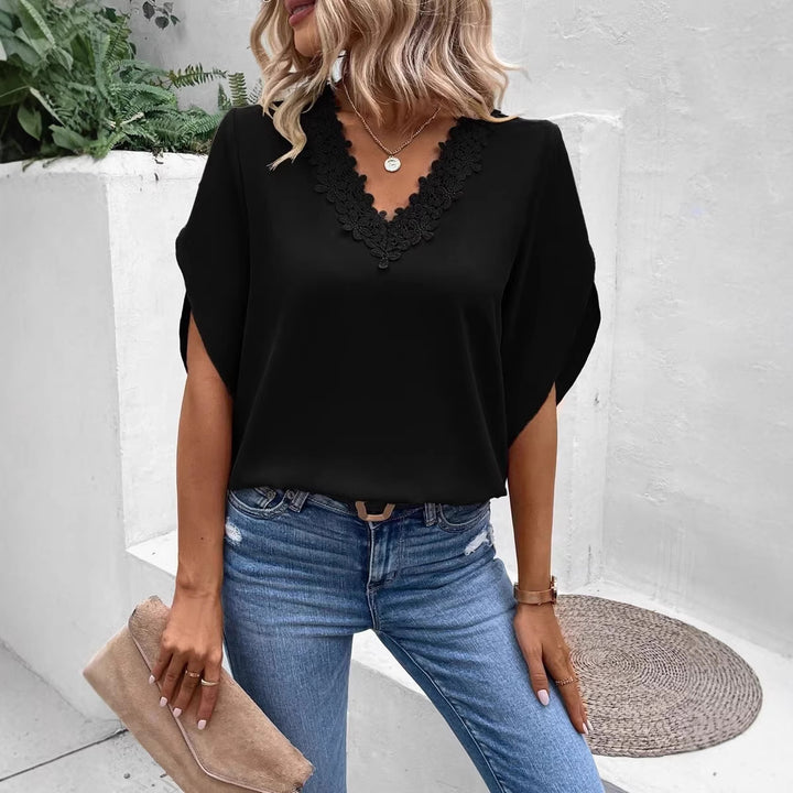 Dame elegant bluse med spissapplikasjon Skjora