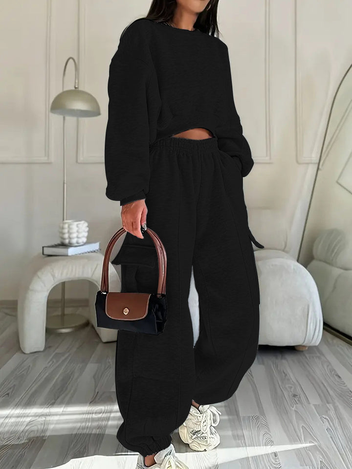 Dame casual sweatshirt og jogger sett med høye lommer og elastisk midjebånd Skjora