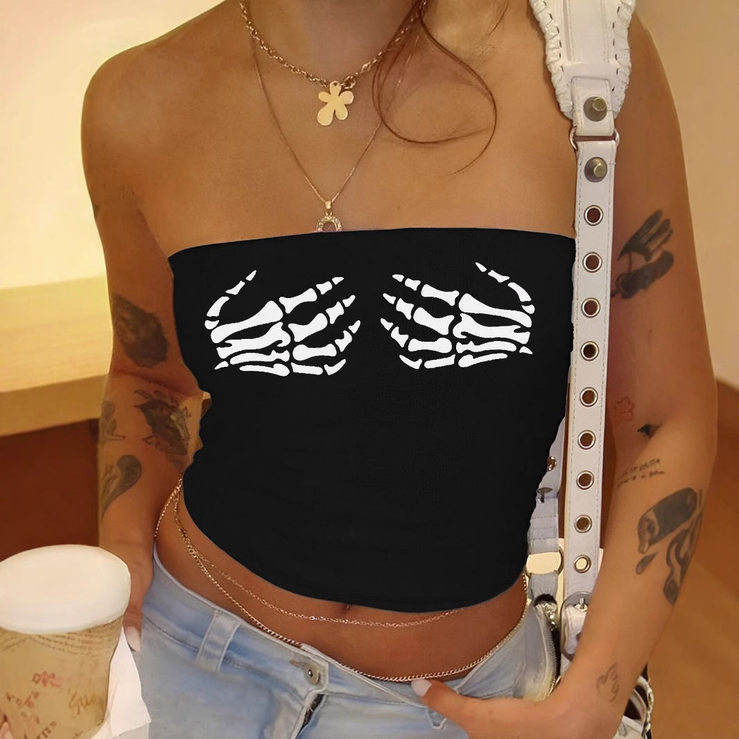 Dame Bandeau-top med elegant spissbåndmotiv Skjora