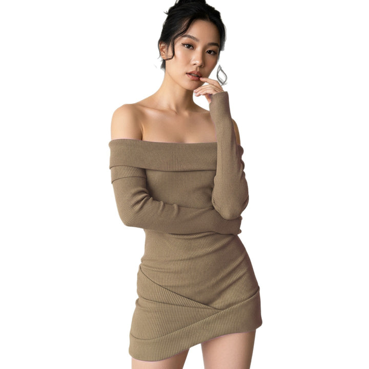 Dame figurtilpasset Off-Shoulder Kjole i ribbestrikk Skjora