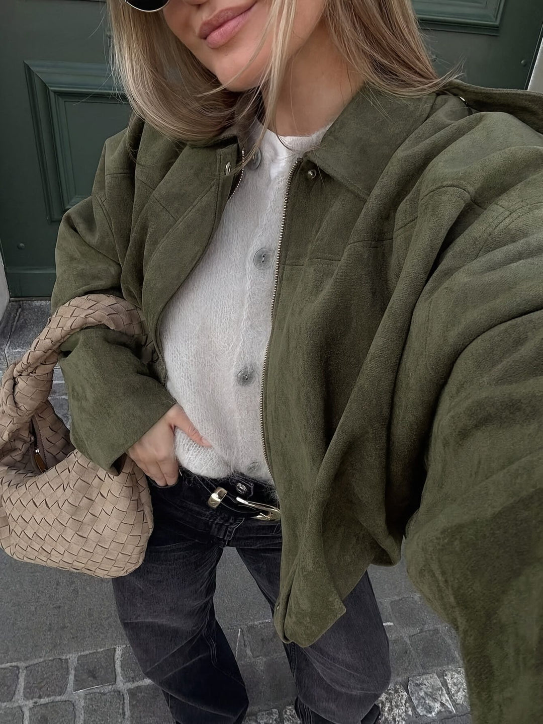 Dame oversized jakke laget av myk semsket imitasjon Skjora