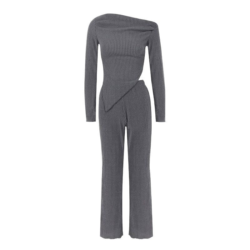 Dame figurnær jumpsuit med asymmetrisk utringning og lange ermer Skjora