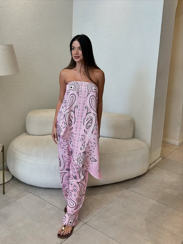 Damer casual jumpsuit med vid snitt och stiligt mönster Skjora