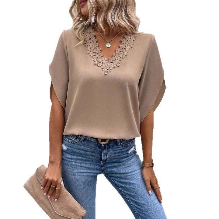 Dame elegant bluse med spissapplikasjon Skjora