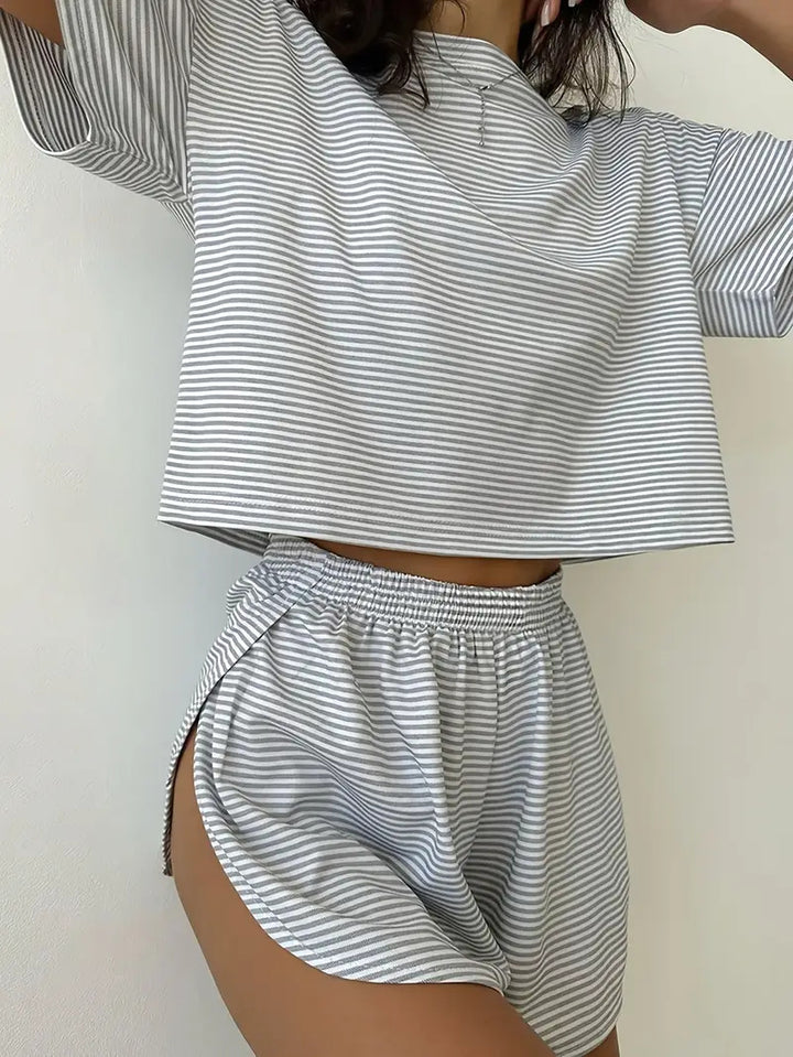 Damer Løs stripe-sett med høy skåret snitt og elastisk midje Skjora