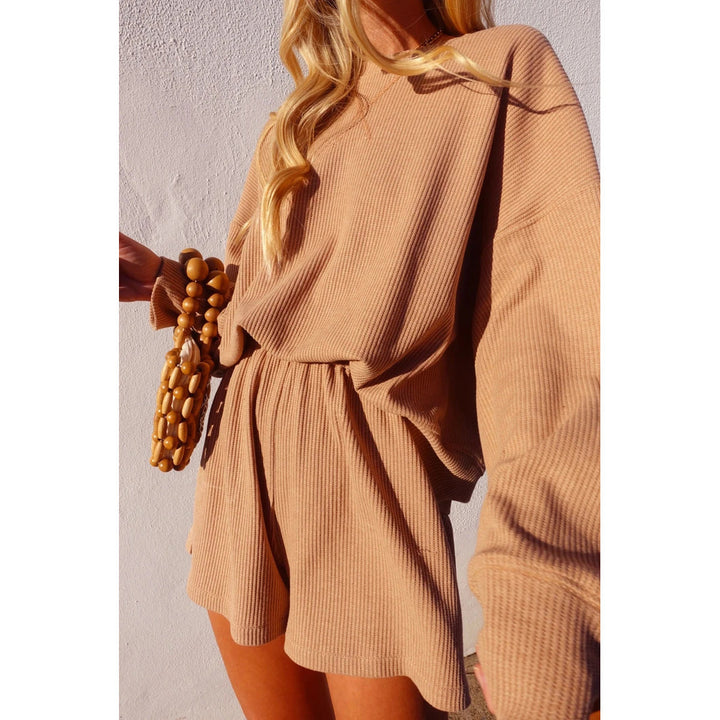 Kvinne Casual Oversized Sweatshirt og Shorts Sett Skjora