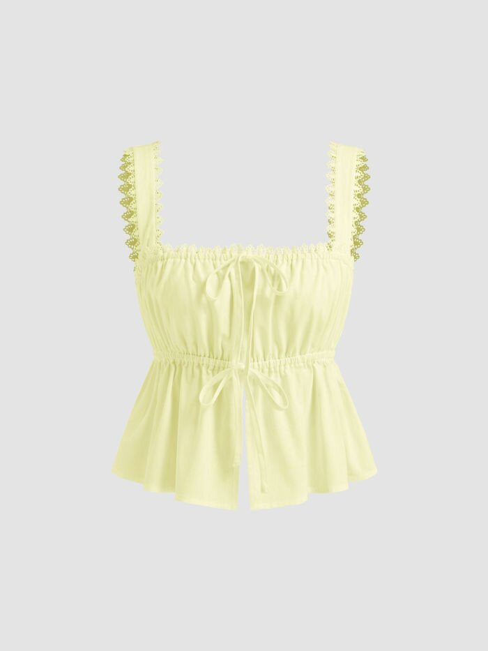 Dame luftig Crop-Top med justerbar snor og volangdetaljer Skjora