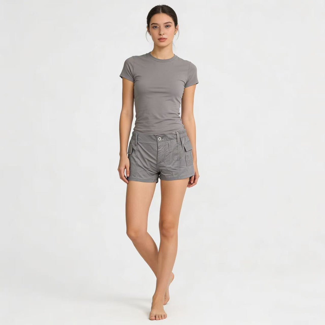 Dame Cargo-shorts med funksjonelle sidelommer og elastisk belte Skjora