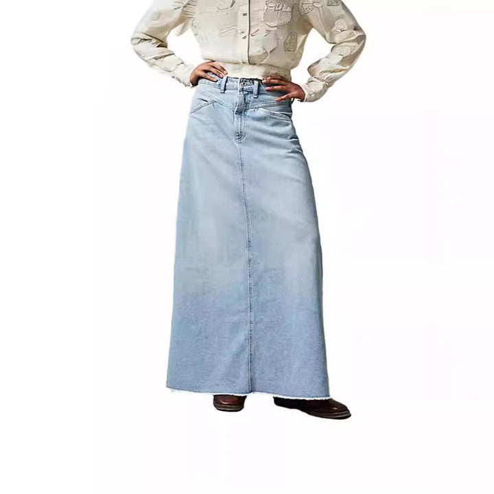 Dame Maxiskjørt i svart denim med sidelommer og avslappet snitt Skjora