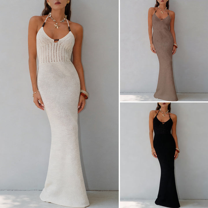 Damen Elegantes Maxikleid mit tiefem V-Ausschnitt und schmalem Schnitt Skjora