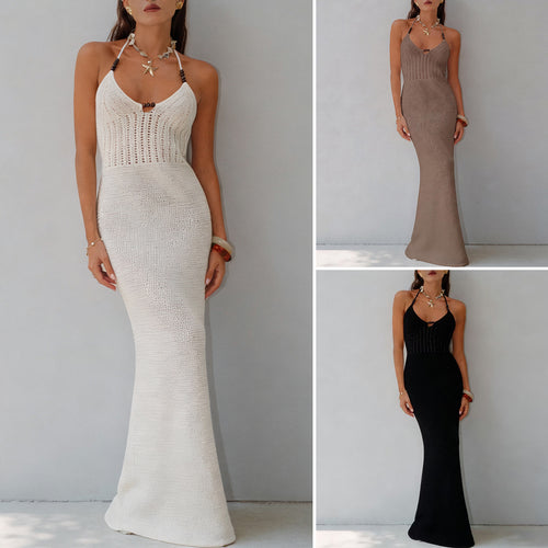 Damen Elegantes Maxikleid mit tiefem V-Ausschnitt und schmalem Schnitt Skjora