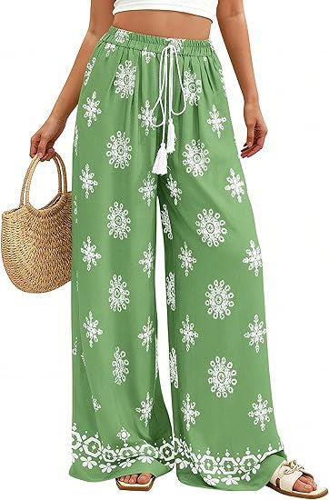 Dame bred sommerbukse med Boho-mønster Skjora