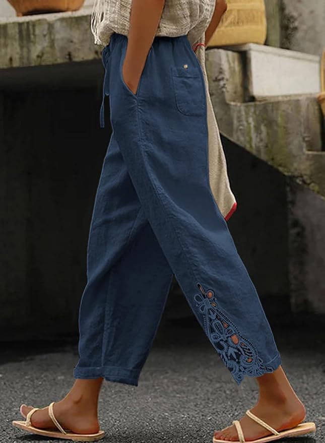 Damer Lett og luftig sommerbukse i Boho-stil med broderi Skjora