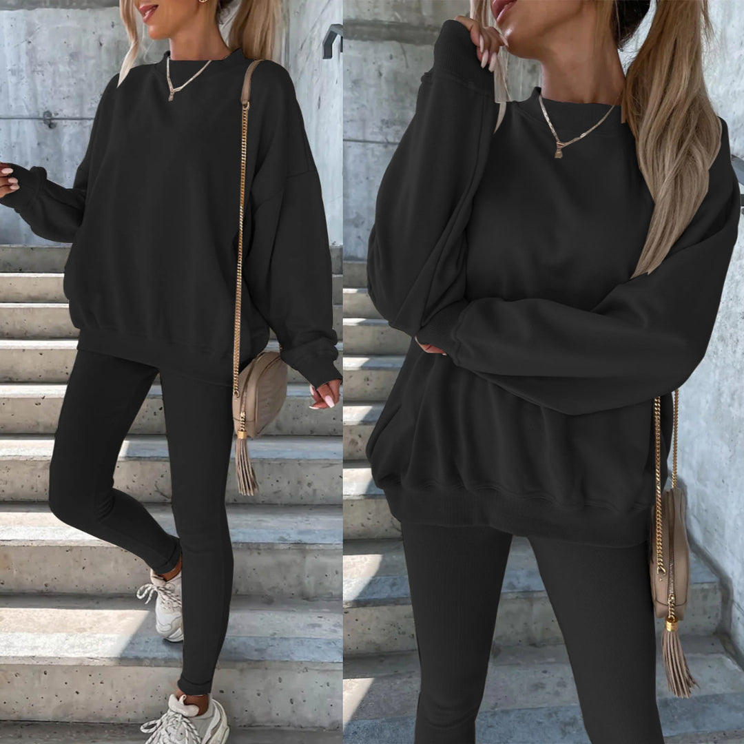 Damesporty fritidssett med casual oversized genser og tettsittende tights Skjora