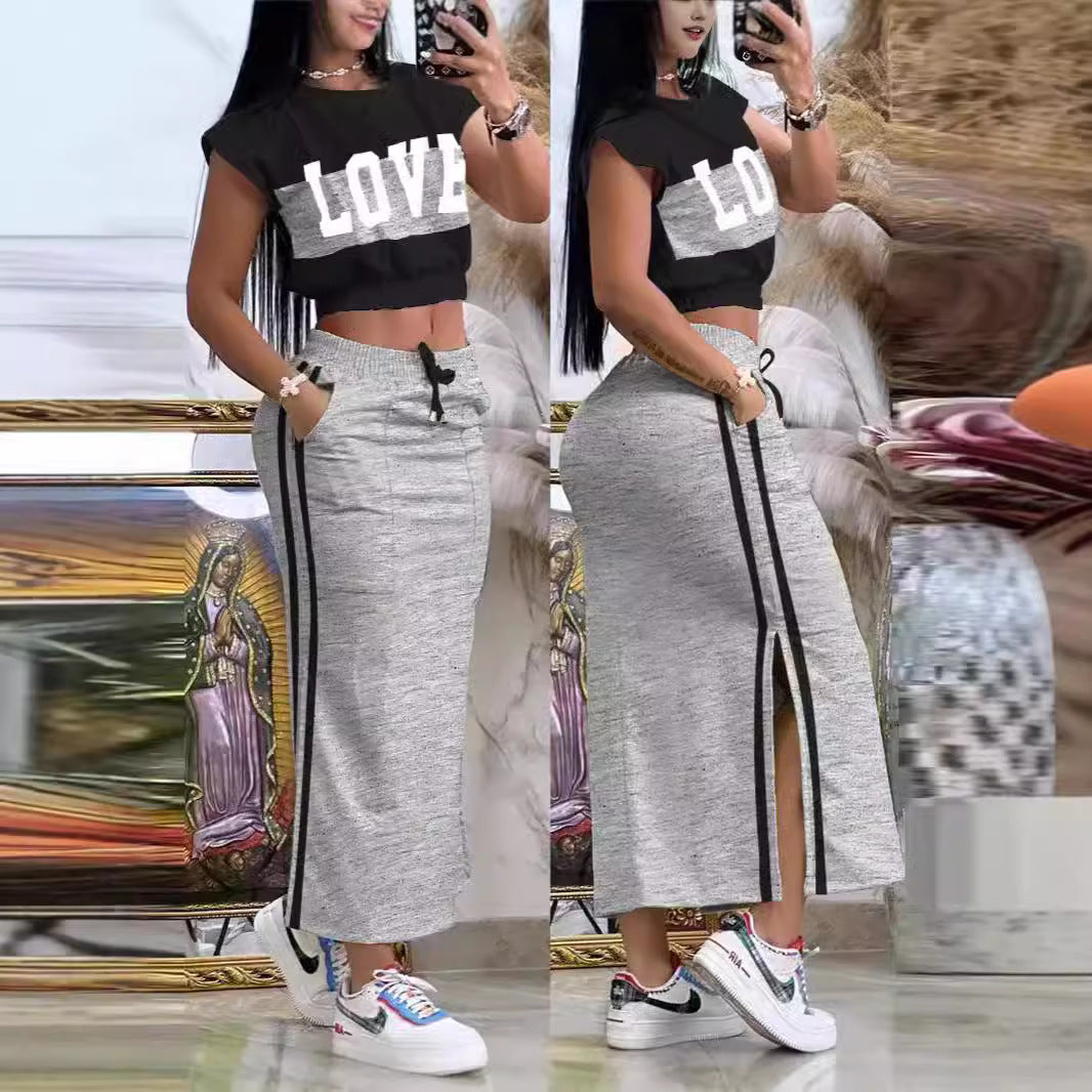 Dame Sporty Crop-Top og Maxiskjørt Sett Skjora